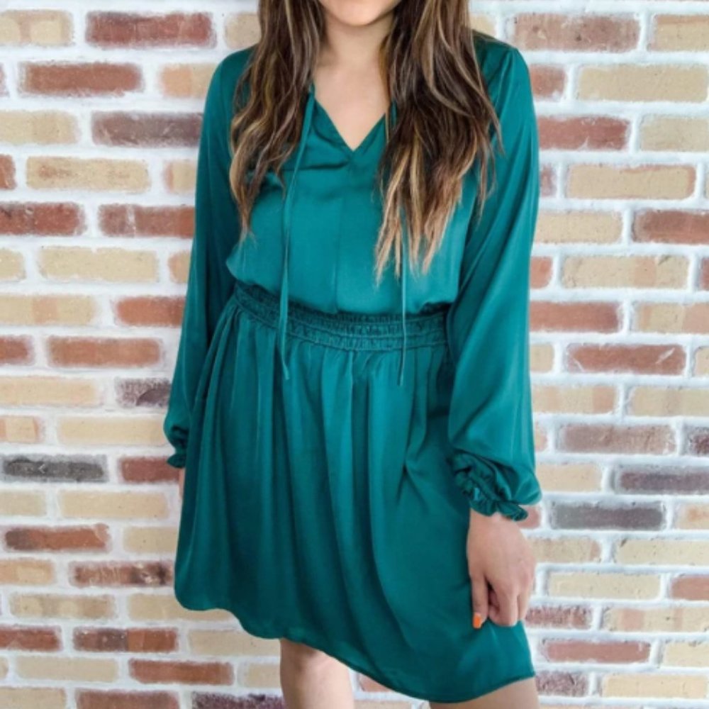 Women's GREEN GODDESS SMOCKED MINIDRESS